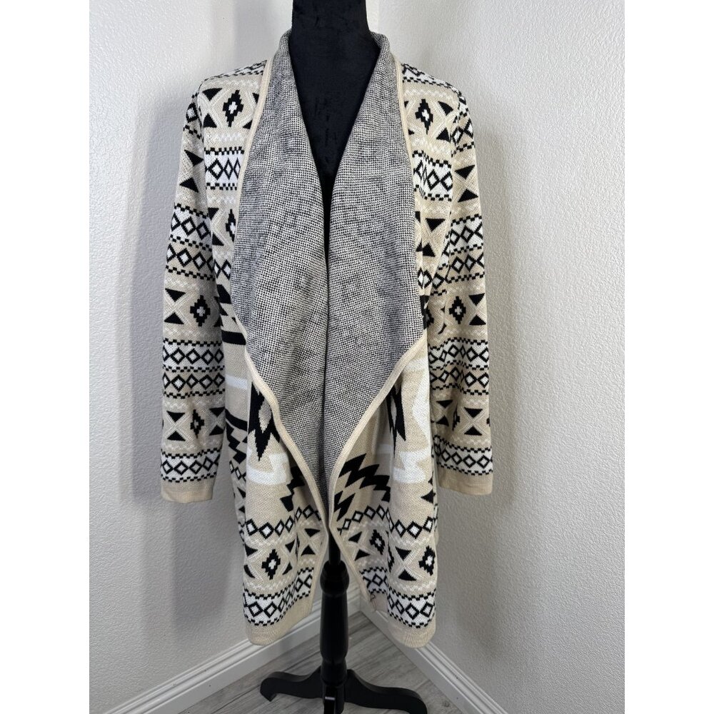 Lucky Brand Black and Cream Patterned Cardigan
